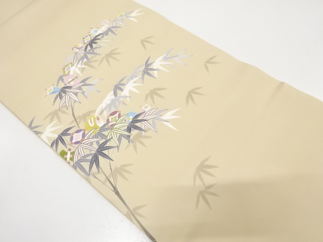 塩瀬　手描友禅　笹に宝尽くし模様　名古屋帯